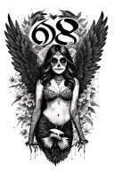 "Graffiti style number 68" eagle with feather wings, Day of the dead sexy girl,,  tattoo design idea