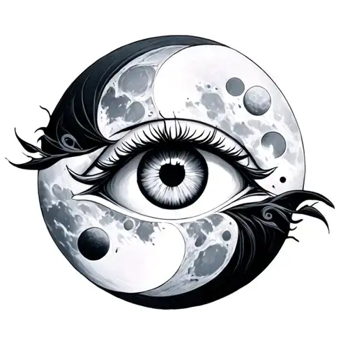 moon phases with evil eye in middle  tattoo design idea