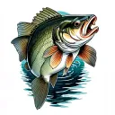 black and white detailed walleye fishing  tattoo design idea