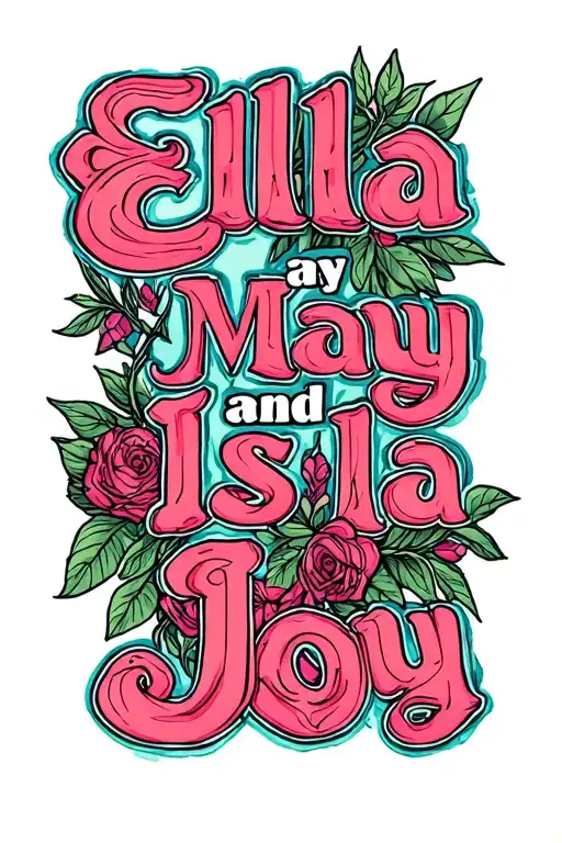 "Ella May and Isla Joy" Negative space name tattoo design idea