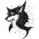 a wolf and a Dragon, celestial with stars tattoo design idea