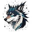 a wolf and a Dragon, celestial with stars tattoo design idea