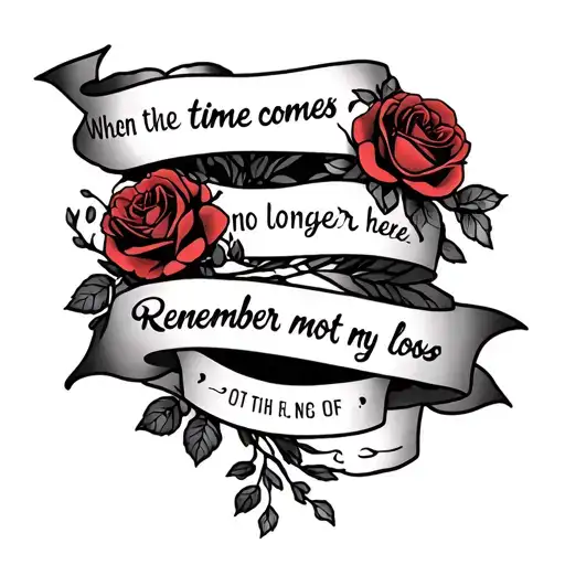 a tattoo that says when the time comes and im no longer here remember my love not my loss pretty with red roses and vine tattoo design idea