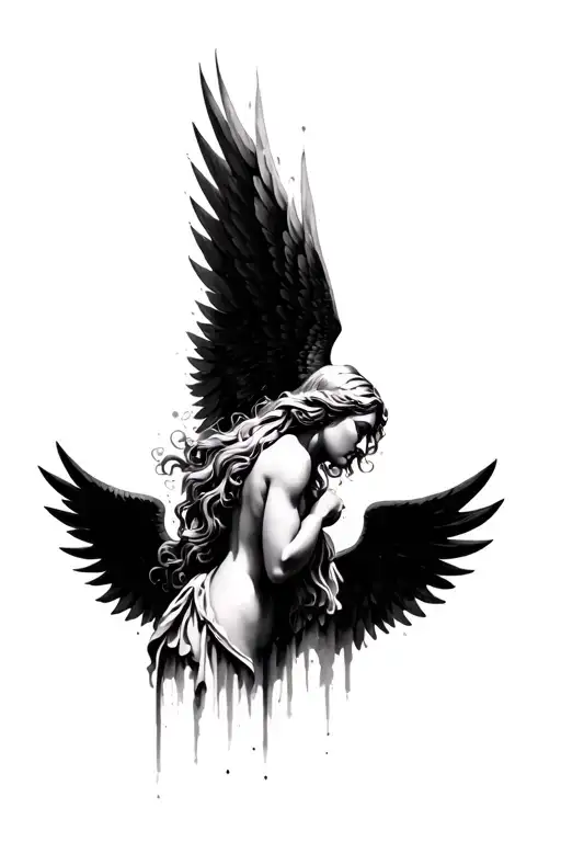 bursting angel for chest piece incorporating elements tattoo design idea