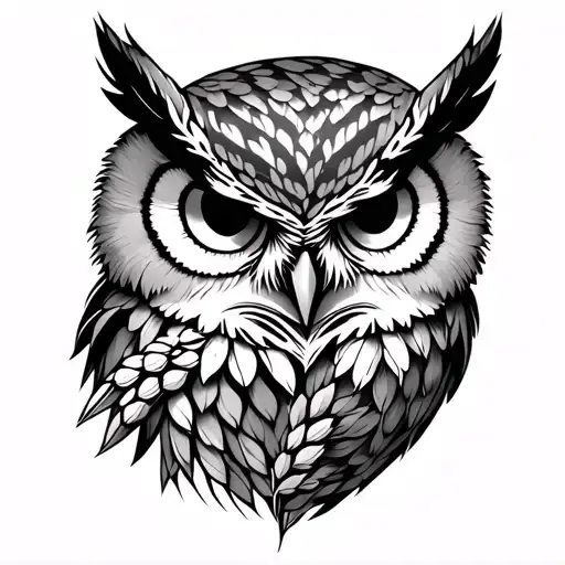 Wheat and owl tattoo design idea