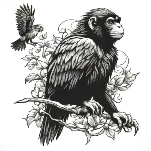 monkey and buzzard tattoo design idea