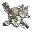 fox, cat, guitar, old map, pokemon trainer skin tattoo design idea