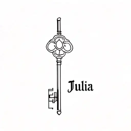 Floor key with first name Julia tattoo design idea