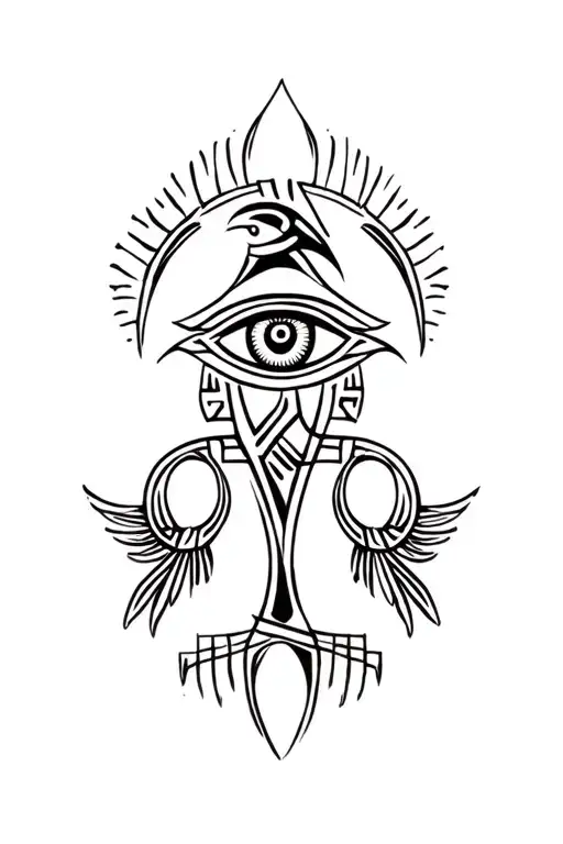 ankh with eye of horus Raven drawing tattoo design idea
