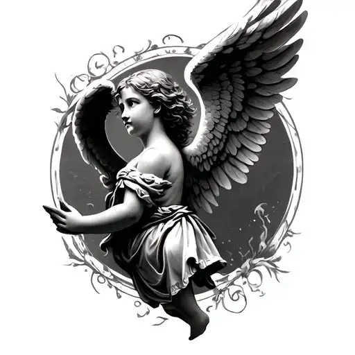 Cupid angel with wings tattoo design idea
