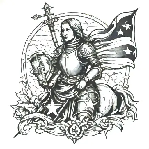 Joan of Arc with a patriotic symbol  tattoo design idea