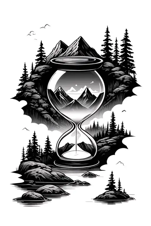 hourglass with mountains inside A stream tattoo design idea