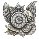 Dice money note wings stopwatch inside representing tattoo design idea