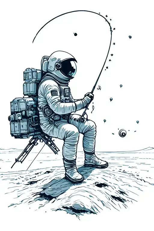 astronaut sitting on a satellite fishing tattoo design idea