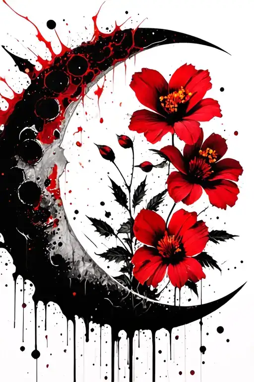 evening primrose, and crescent moon tattoo design idea