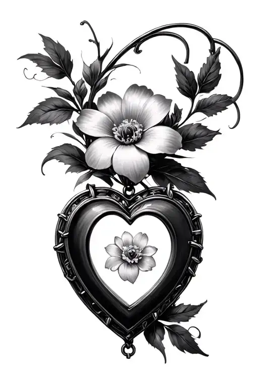 flower heart shaped open locket tattoo design idea