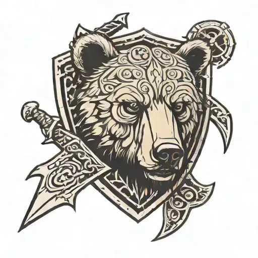 bear in simple runic shield crossed axes tattoo design idea