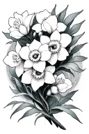 Art nouveau linear form, wispy daffodil flowers, willow branch  tattoo design idea