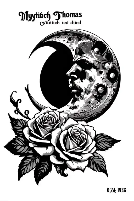 03/24/1985 Viking mytology roses moon Mytisch Thomas died tattoo design idea