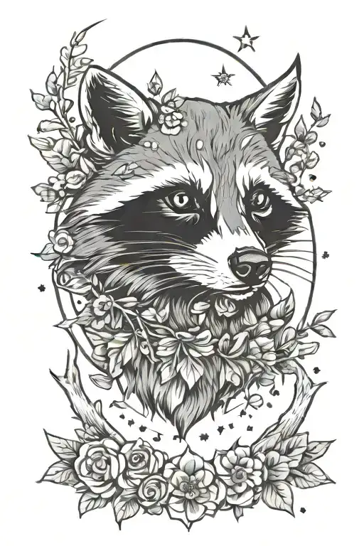Raccoon, Moon and Stars, Floral, Witchy Stuff, Deer Antlers, Viking, Runic tattoo design idea