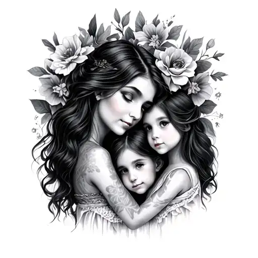 Mother And 2 Daughters tattoo design idea