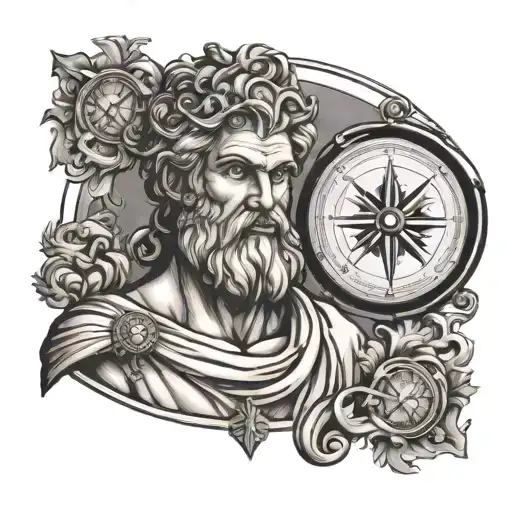 greek god with compass tattoo design idea