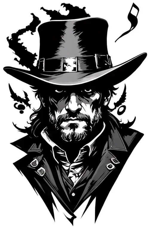 hamilton musical logo, rubick from dota 2, arthur from read dead redemption 2 and the firefly logo from the last of us tattoo design idea