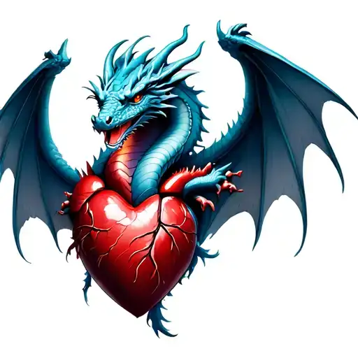 The dragon will be with wings, strong, noble, with good eyes. The wings of the dragon are dissolved, he protects his heart. Heart tattoo design idea