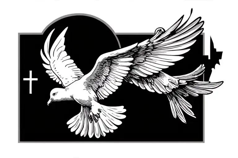 Cross And Dove flying to heaven tattoo design idea