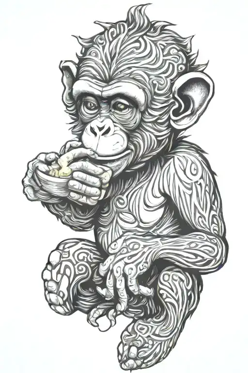 monkey eating banana tattoo design idea