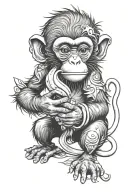 monkey eating banana tattoo design idea