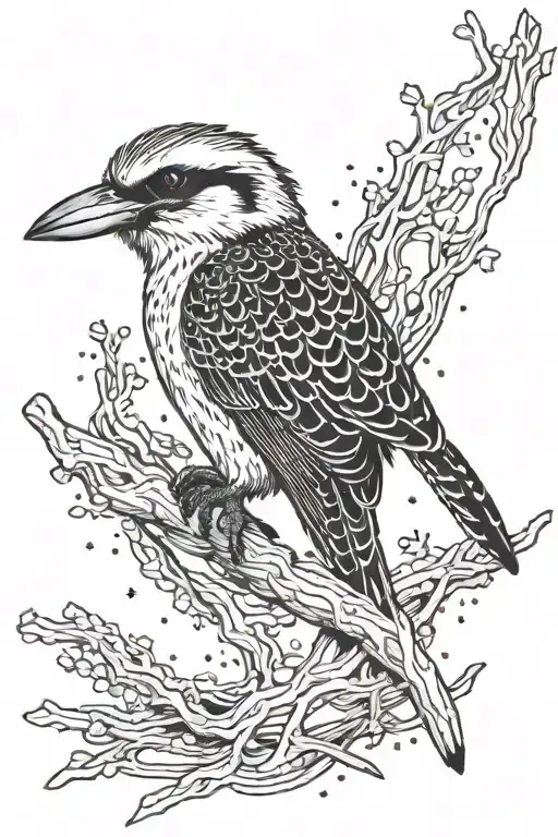 kookaburra looking up at southern cross constellation tattoo design idea