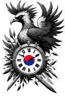 - Phoenix- bullets- knives- craftsmanship/bushcraft- half clock with korean flag symbols as the timing tattoo design idea