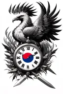 - Phoenix- bullets- knives- craftsmanship/bushcraft- half clock with korean flag symbols as the timing tattoo design idea