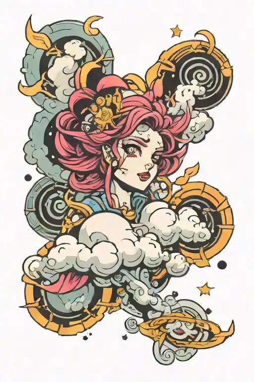 jinx’s cloud tattoo from the series arcane league of legends tattoo design idea