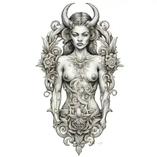 petite,nude,sexy,beautifull,full body,female,worrior,demon,anatomically correct,realism tattoo design idea