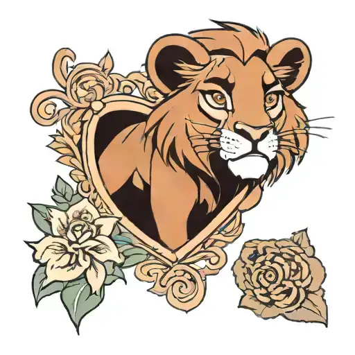 disney tattoo featuring simba from lion king, balto, fern gully tattoo design idea