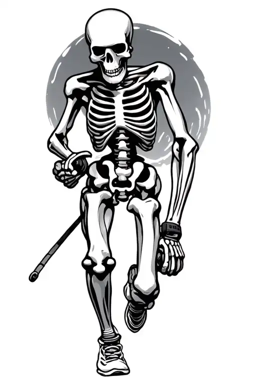 skeleton with running gear tattoo design idea
