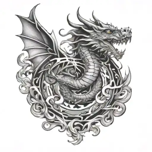 dragon breathing fire tattoo design idea