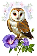 barn owl, morning glory, aster, rose, honeysuckle tattoo design idea