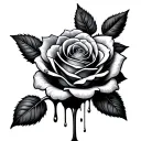 A rose black and gray growing out of the open wound. Blood runs down the side of plant stem on to the rose petals  tattoo design idea