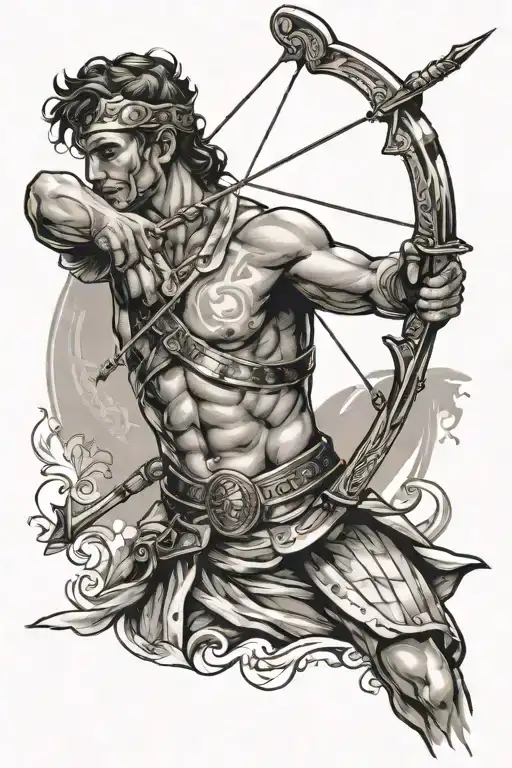 greek archer aiming upwards direction tattoo design idea