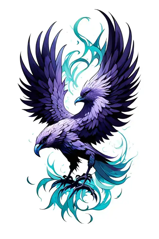 phoenix purple aqua tattoo design idea