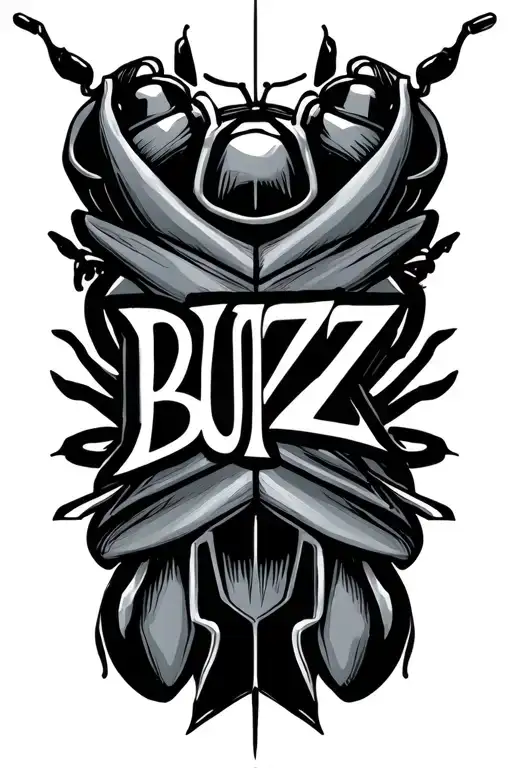 the word 'buzz' written with fine geometric lines around it tattoo design idea