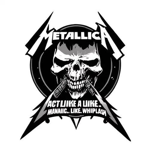 metallica logo with the words below it that read "acting like a maniac.. whiplash" tattoo design idea