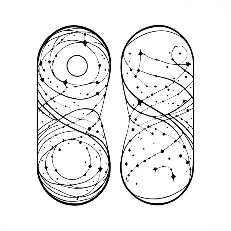Constellations of Virgo and Aquarius, connected by a subtle line, symbolizing family and unity. tattoo design idea