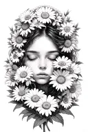 sleep token take me back to Eden album cover surrounded by daisies tattoo design idea