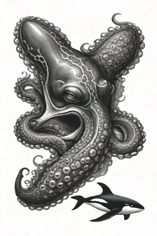octopus swimming with orca whale tattoo design idea