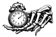 Skeleton hand holding a clock tattoo design idea