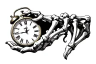 Skeleton hand holding a clock tattoo design idea